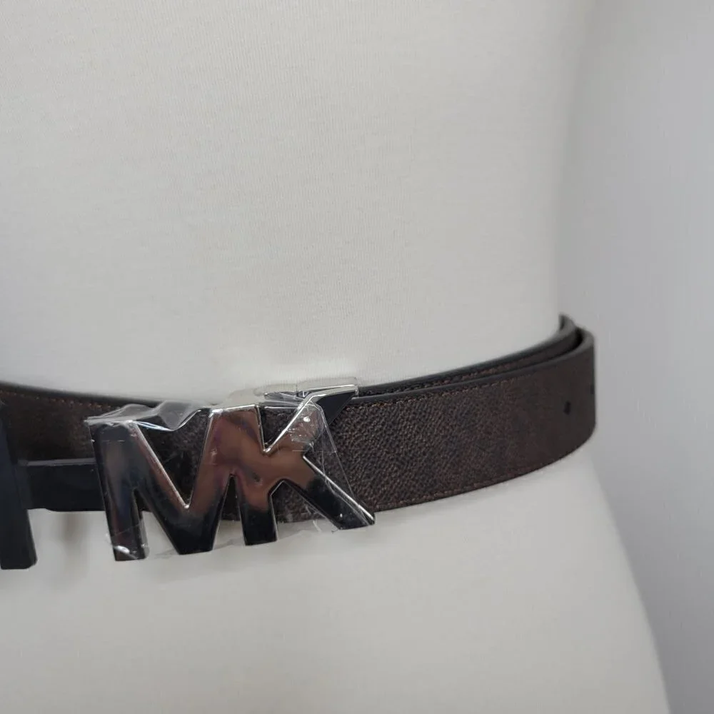 Michael Kors Signature Belt, Reversible Logo Brown/Plain Brown Size 34 or M